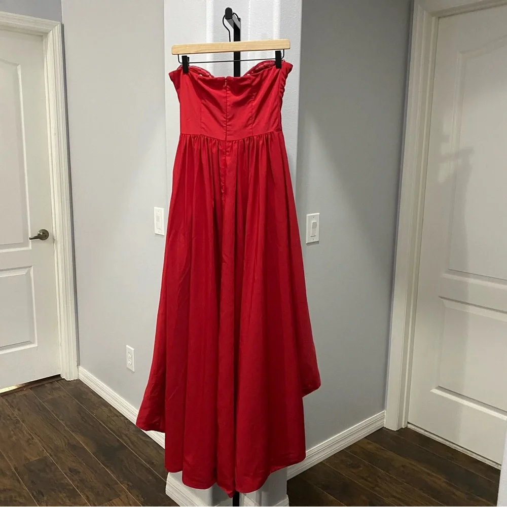 ML Monique Lhuillier Strapless High Low Maxi Gown Dress Red Women's Size 4 - Picture 13 of 14